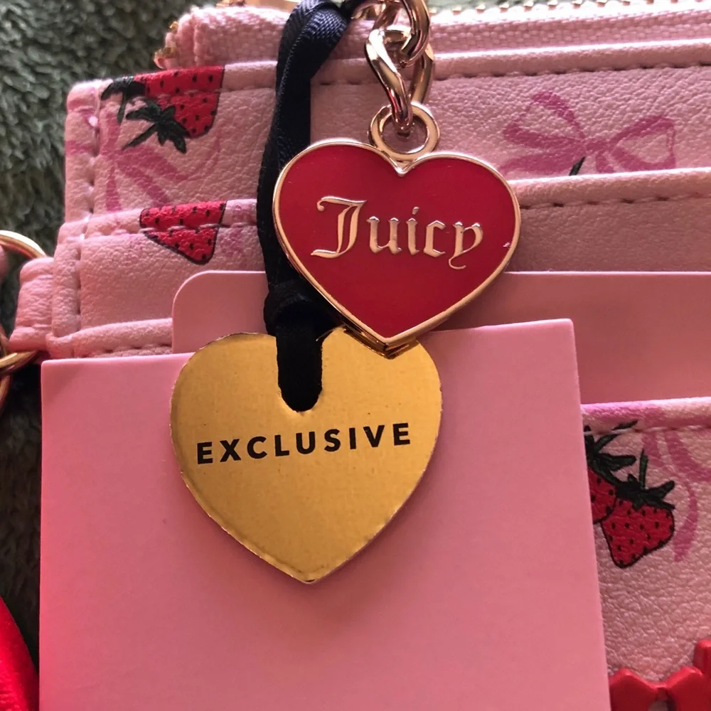 Juicy Couture Pink Cardholder Wristlet with Red & Green Strawberry Charm